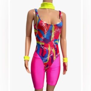 Pink Barbie Skater Movie costume set work-out S New 80's 90's Y2K Party neon V2K